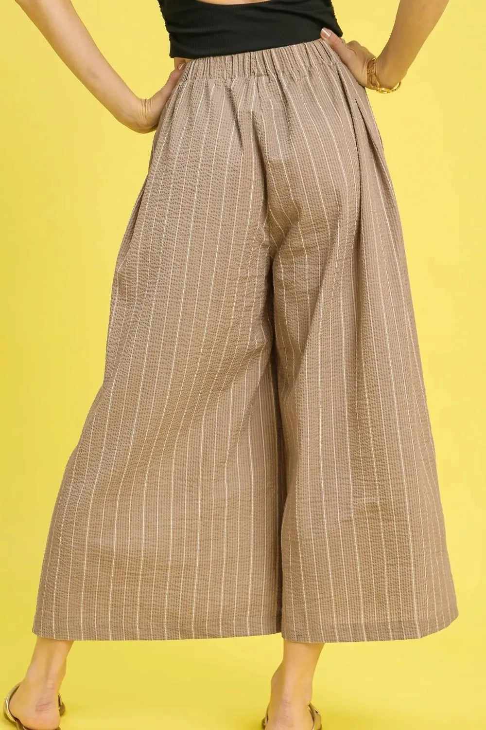 Camel Umgee Pinstripe Crop Palazzo Pants