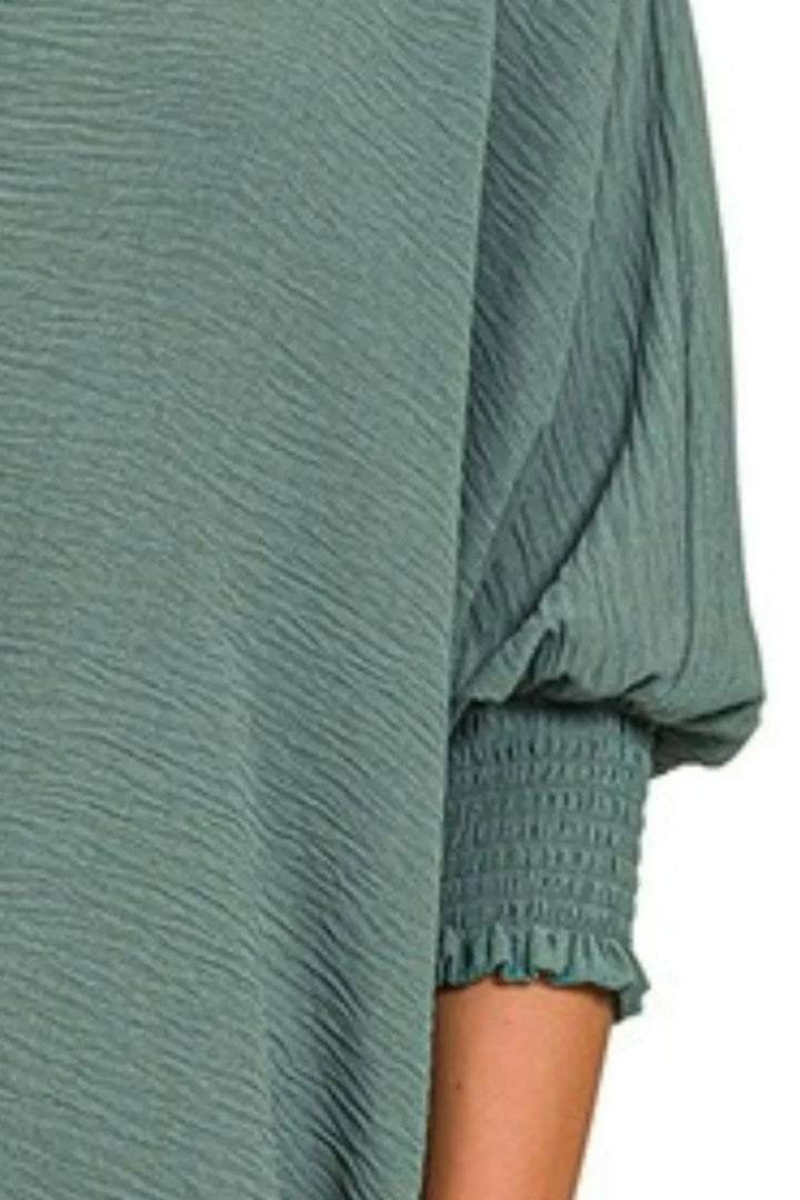 Ash Jade Zenana Airflow Collar Tee With Smocked Sleeve Band Top