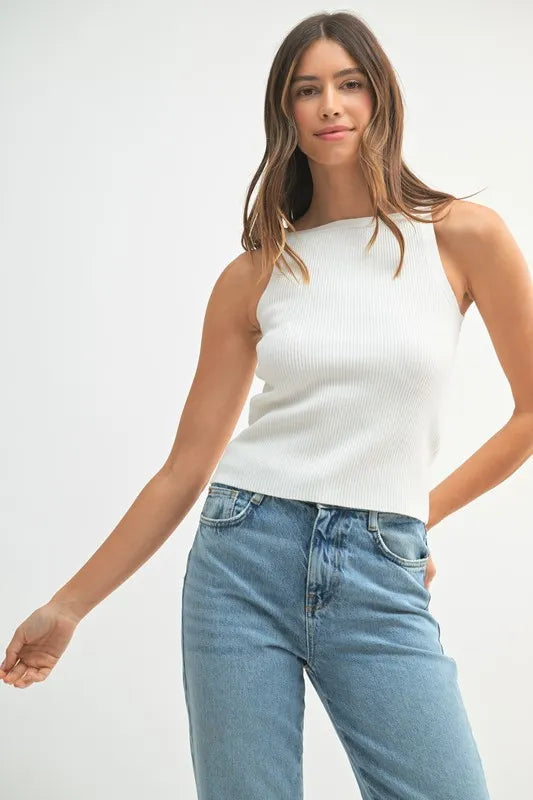 Off White Mable Ribbed Knit Tank 1