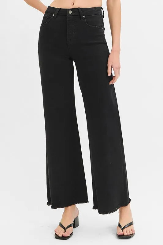 Black Risen Full Size Tummy Control High Rise Wide Jeans Plus Size