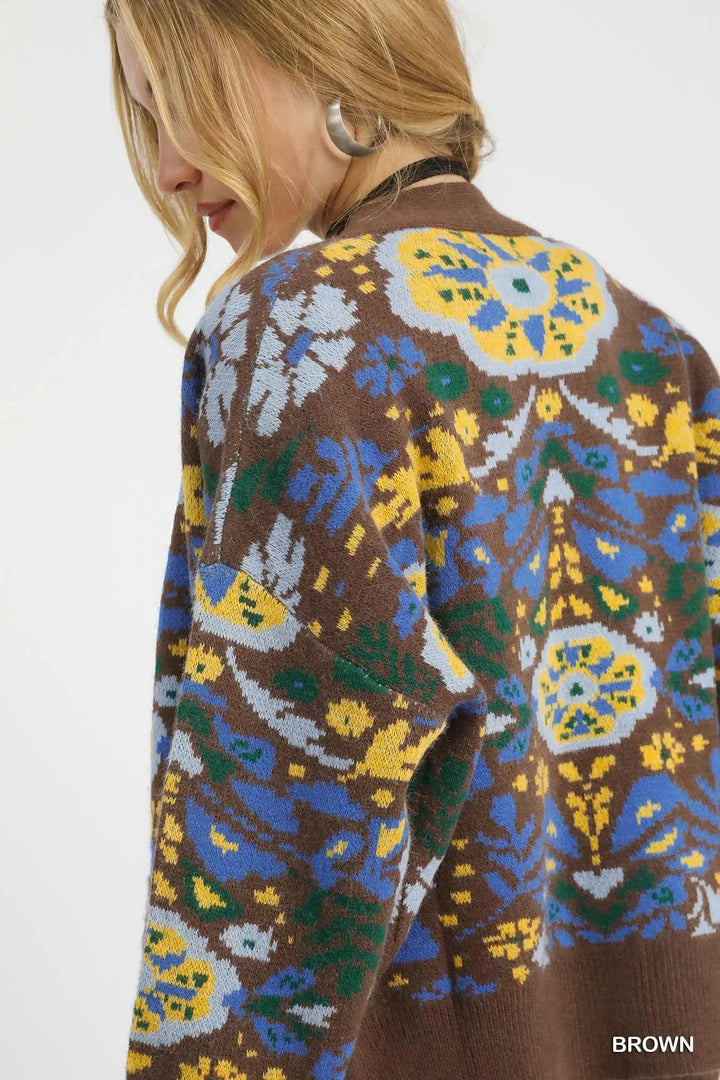 Umgee Floral Knit Button Up Cardigan 1