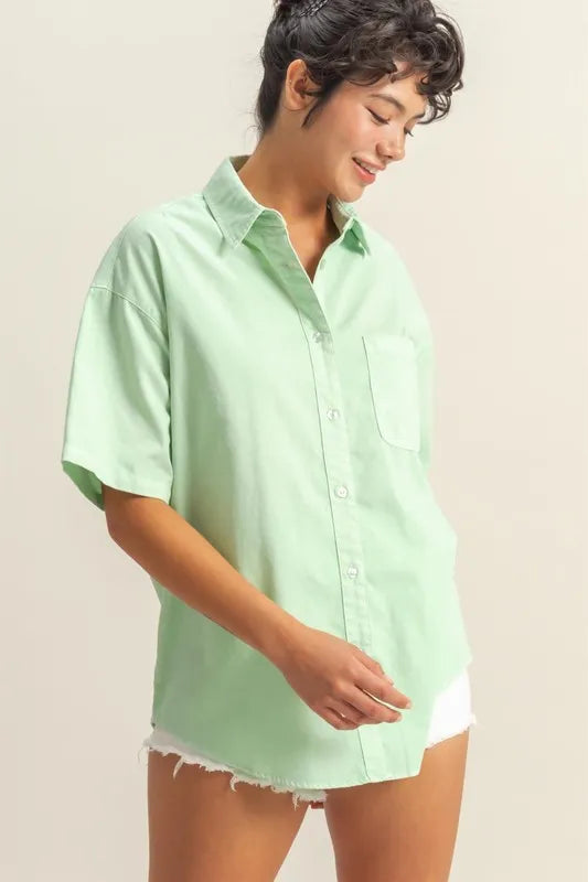 Mint Hyfve Short Sleeve Button Down Oversized Shirt