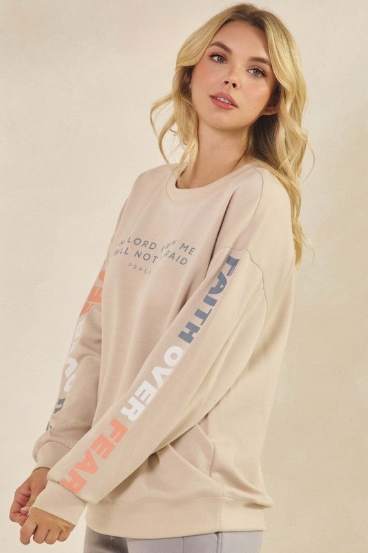 Oatmeal Faith Over Fear Ultra Comfy Graphic Sweatshirt 1
