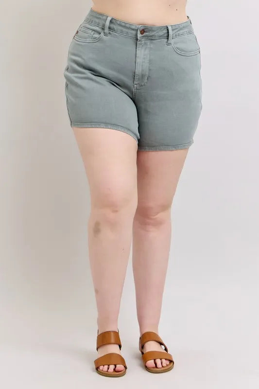 Judy Blue Full Size Hw Garment Dyed Back Pkt Embroidery Shorts Plus Size