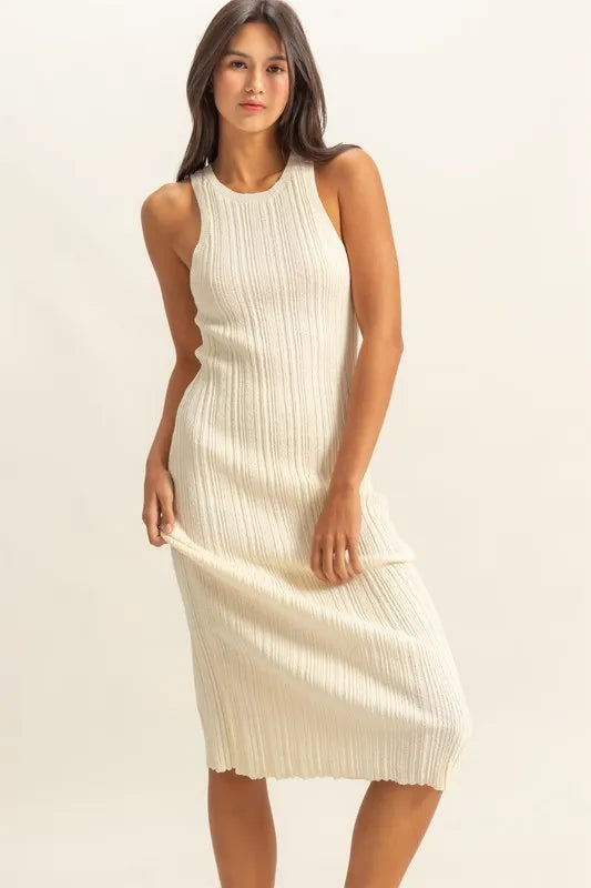 White Hyfve Round Neck Bodycon Ribbed Knit Dress