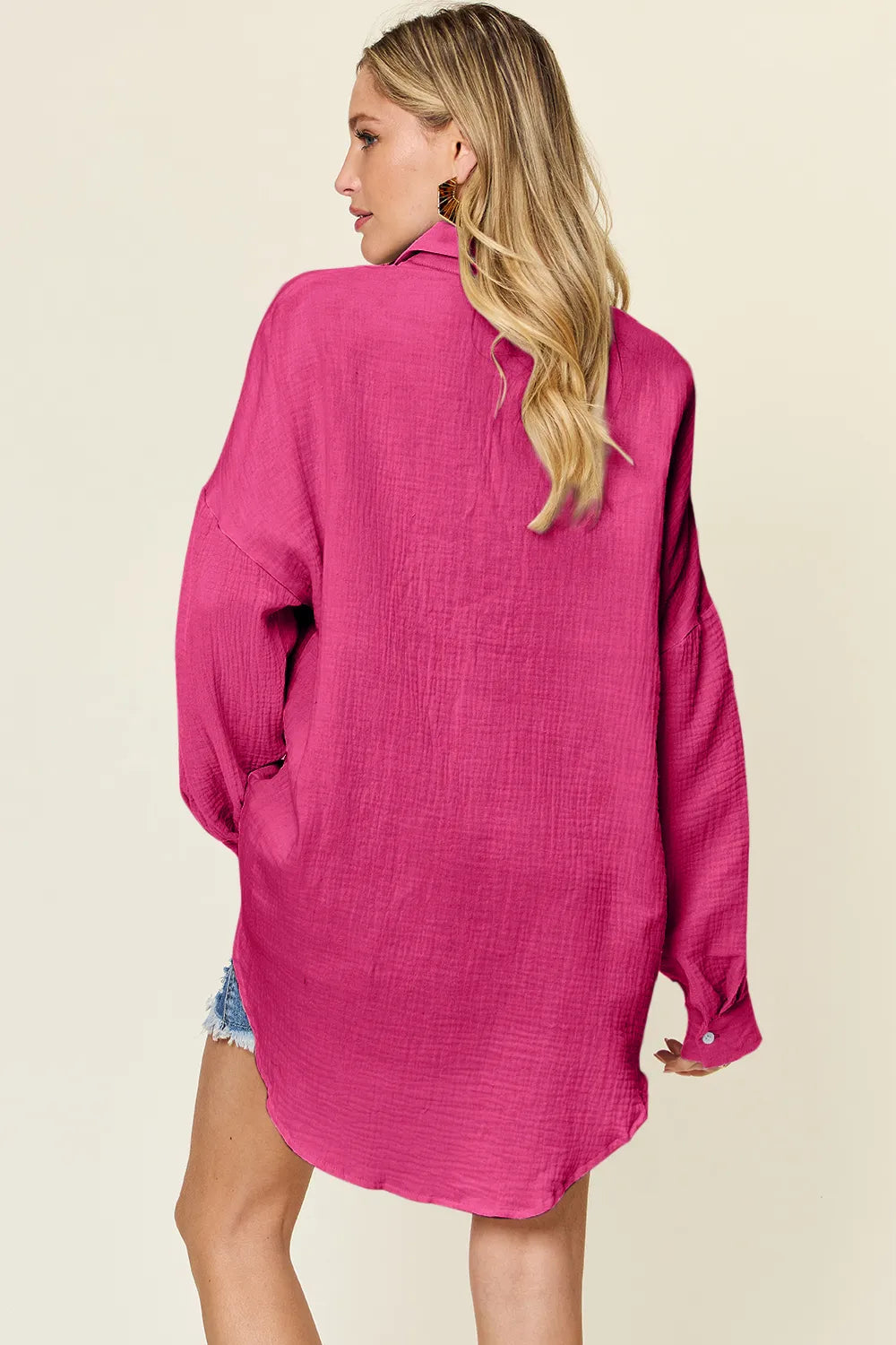 Black Double Take Full Size Pocketed Texture Button Up Shirt