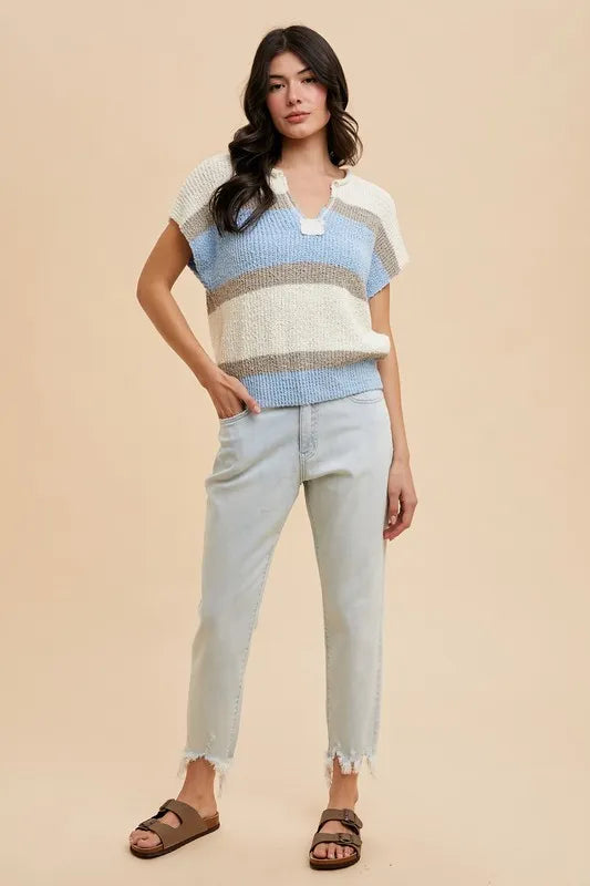 Annie Wear Low Gauge Color Block Textured Sweater Top 1