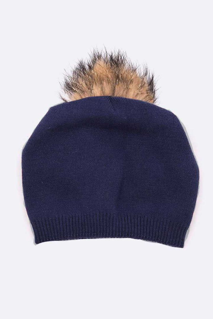 Raccoon Fur Pompom Pre Sewed Slouchy Beanie