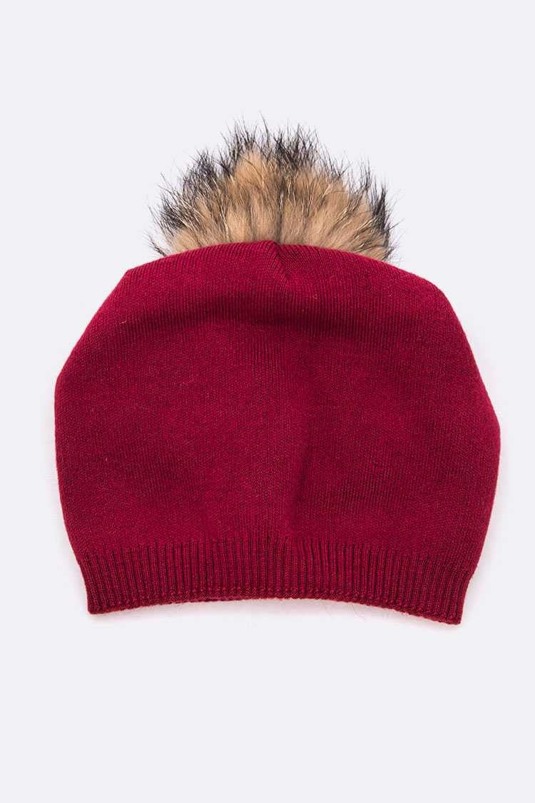 Raccoon Fur Pompom Pre Sewed Slouchy Beanie