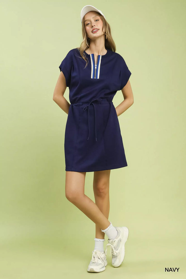 Umgee Knit Zip Front Drawstring Dress 1