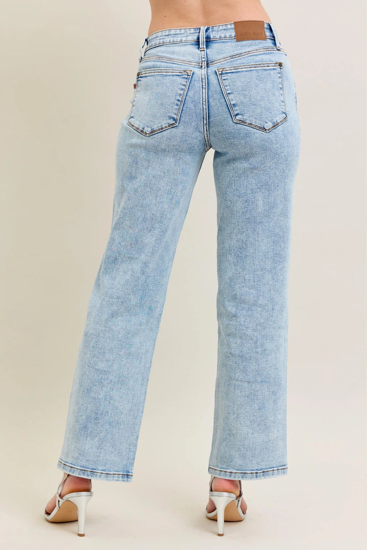 Light Judy Blue Full Size High Waist Stone Wash Straight Jeans Plus Size