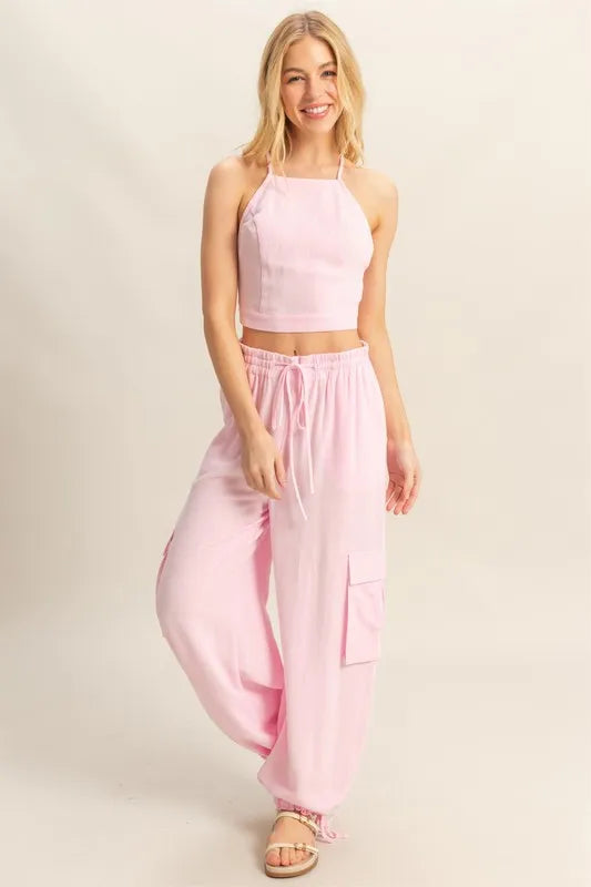 L.Pink Hyfve Crop Top And Cargo Pants Set 3