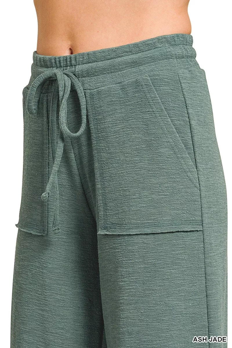 Zenana Cotton Slub Short Sleeve Tee And Pants Set 4