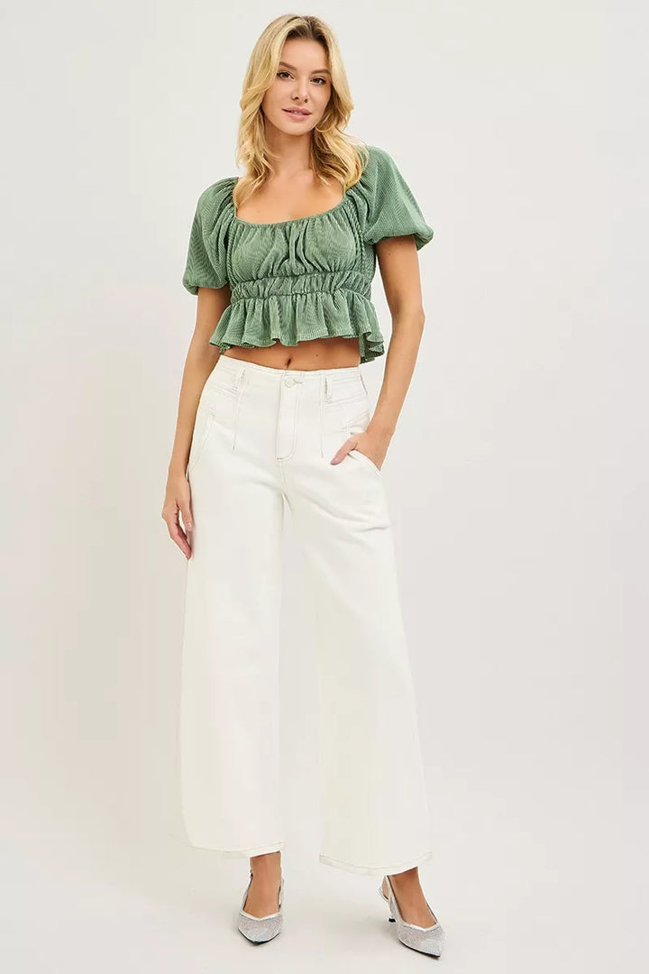 Cream Risen High Rise Ankle Wide Pants