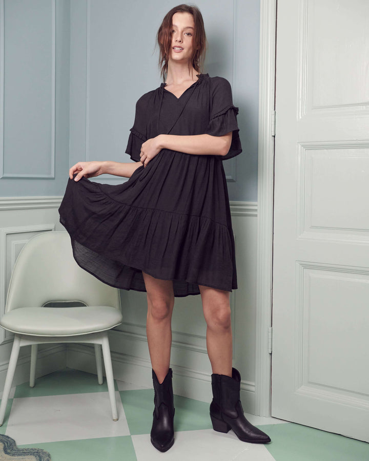 Ruffled Neck Tiered Mini Dress Jbj1054A