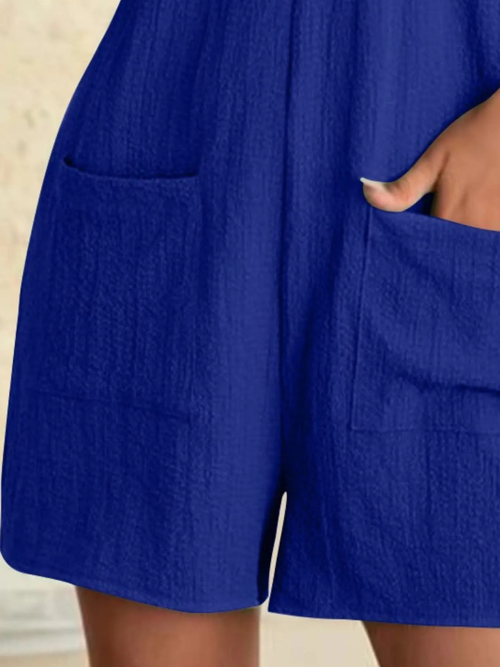 Caramel Full Size Knot Strap Romper With Pockets Plus Size