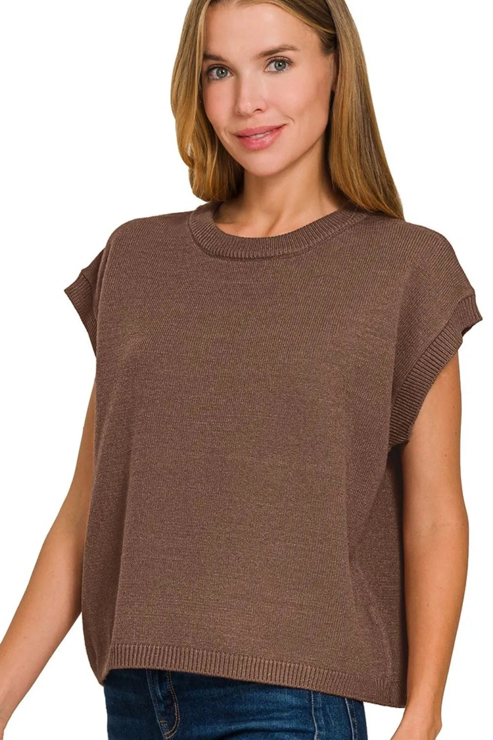 Brown Zenana Oversized Viscose Sweater Vest