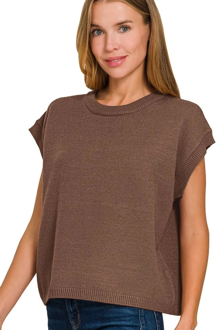 Brown Zenana Oversized Viscose Sweater Vest