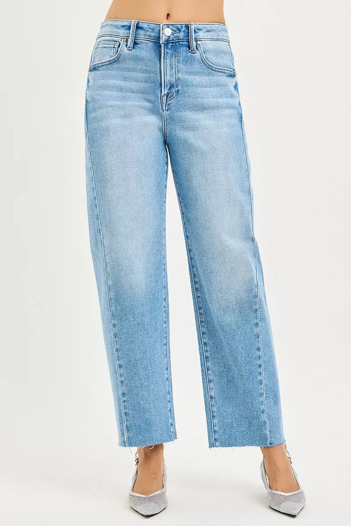 Light Risen Full Size Slouchy Cropped Barrel Jeans With Curved Side Seam Plus Size