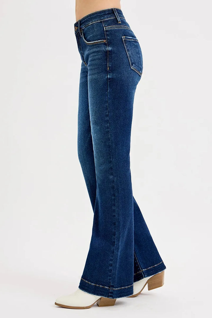 Dark Risen Full Size Tummy Control Mid Rise Flare Jeans Plus Size