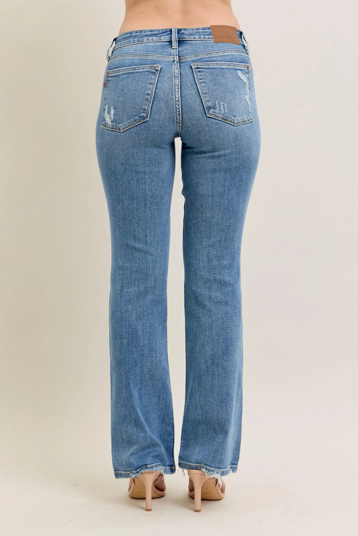 Md Judy Blue Full Size Mid Rise Wash Destroy Hem Bootcut Jeans Plus Size