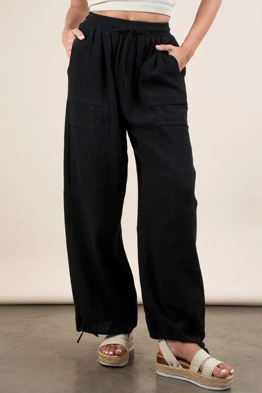 Black Very J Wide Leg Gauze Solid Pants