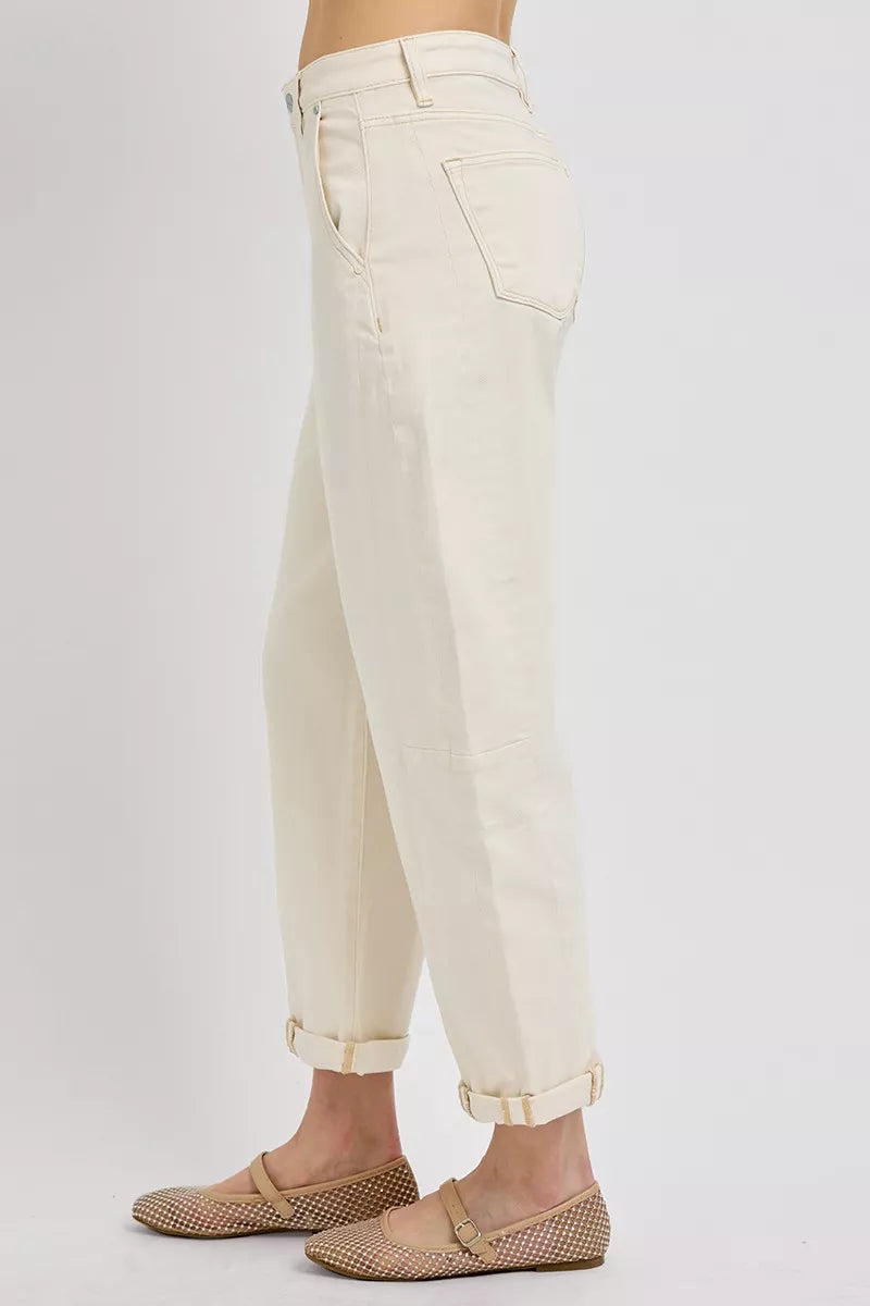 Ivory Risen High Rise Relaxed Barrel Cuffed Jeans