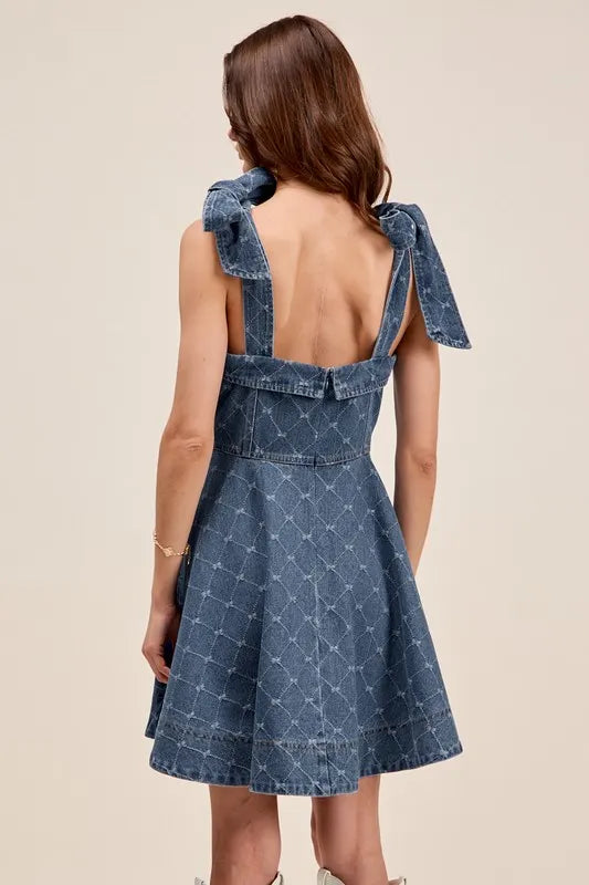 Denim So Me A Line Fit And Flare Diamond Bow Ribbon Denim Dres