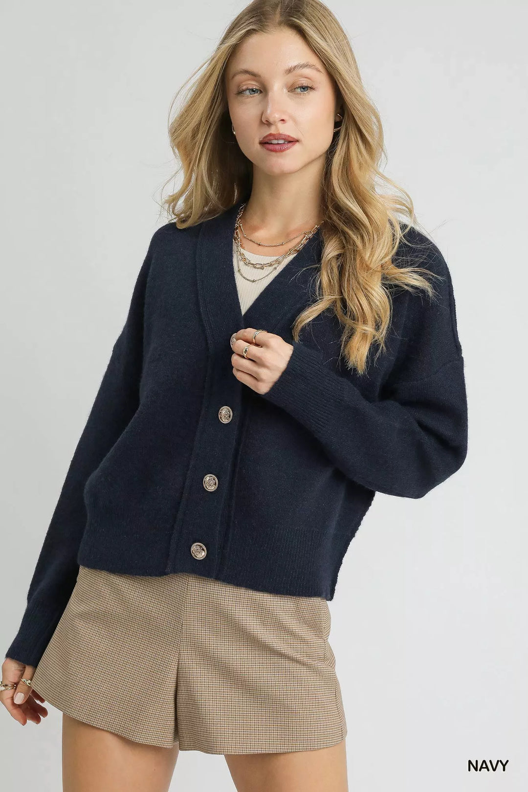 Navy Umgee Button Front Knit Cardigan