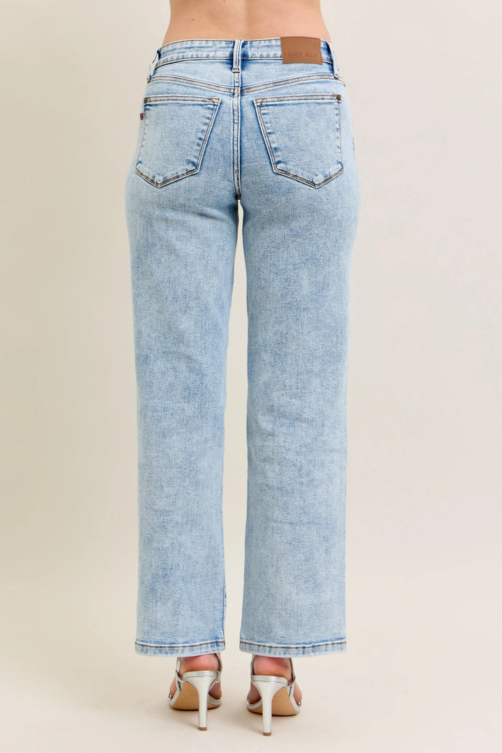 Light Judy Blue Full Size High Waist Stone Wash Straight Jeans Plus Size