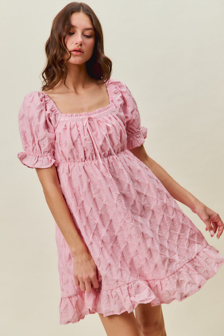Pink So Me Texture Woven Ruching On Bust Mini Dress 1