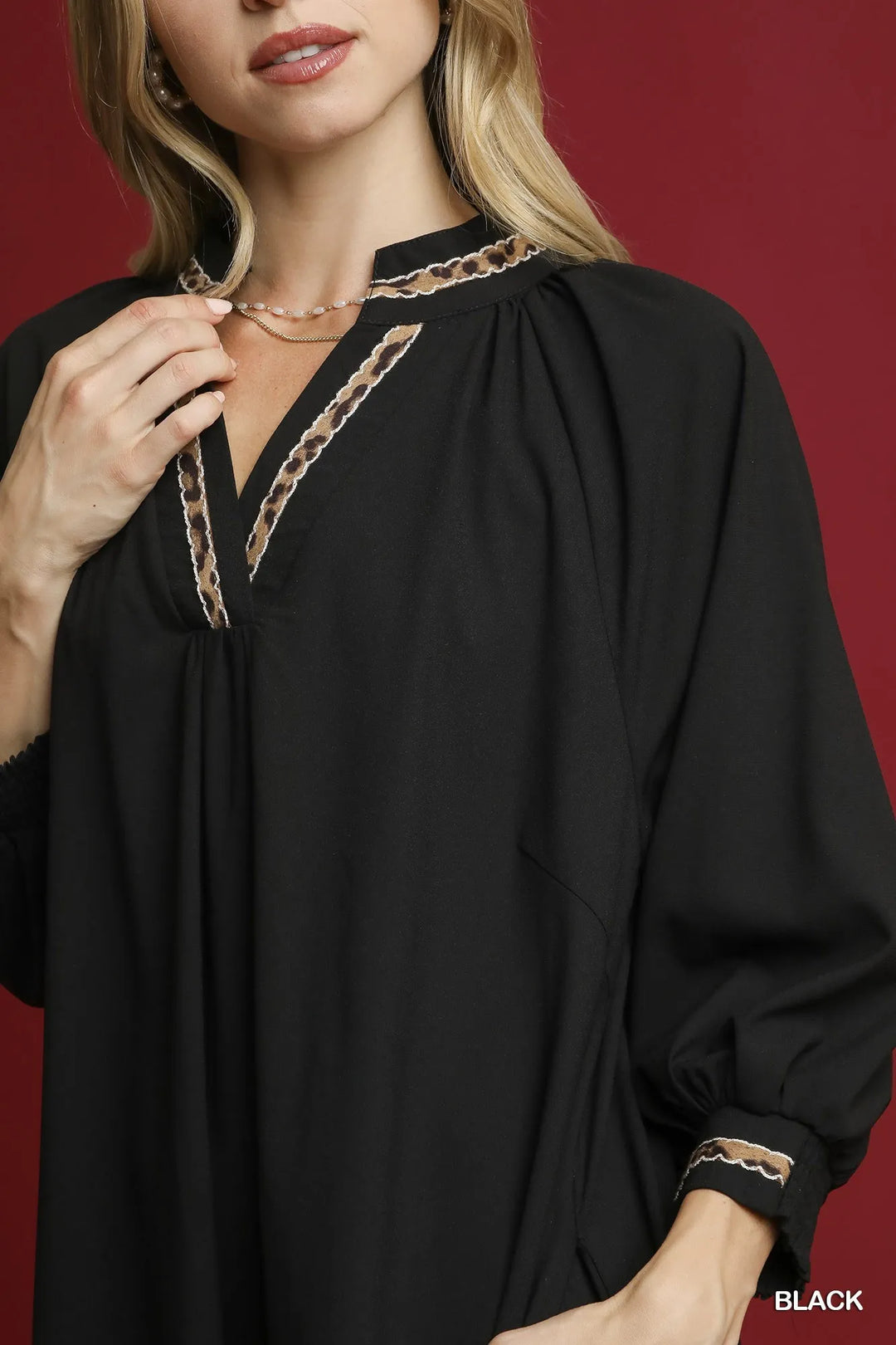 Umgee Notched Shift Dress With Trim Detail