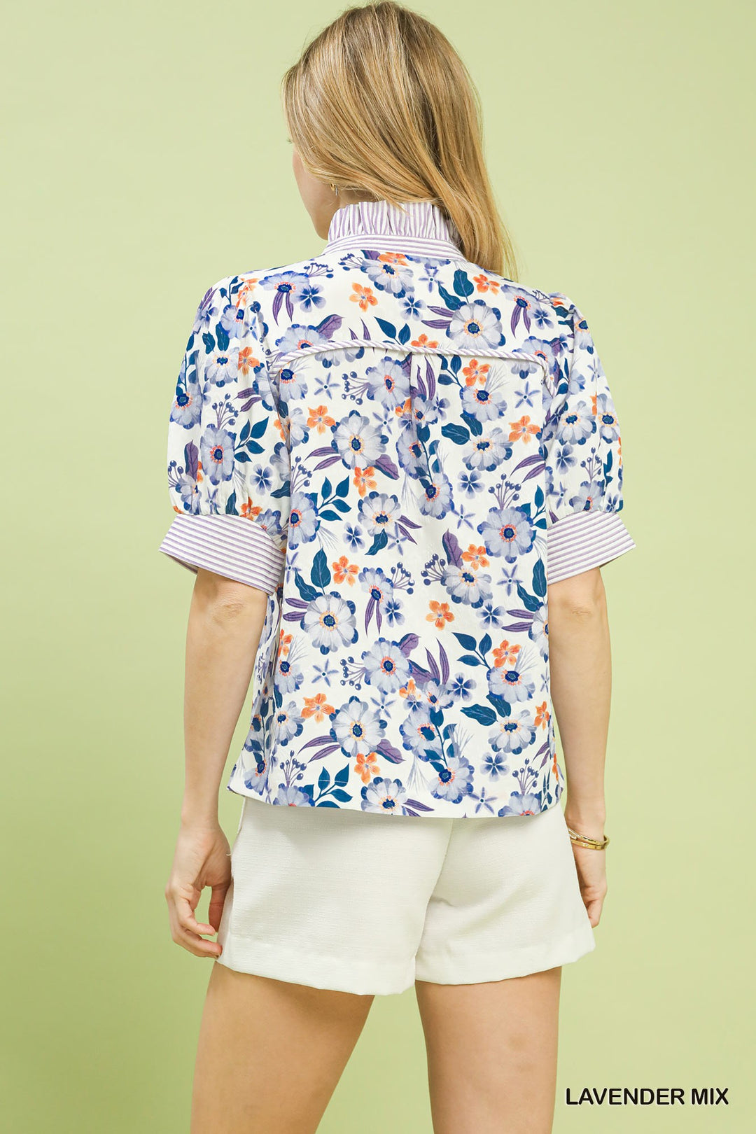 Lavender Mix Umgee Floral Print Jacquard Ruffle Top 1
