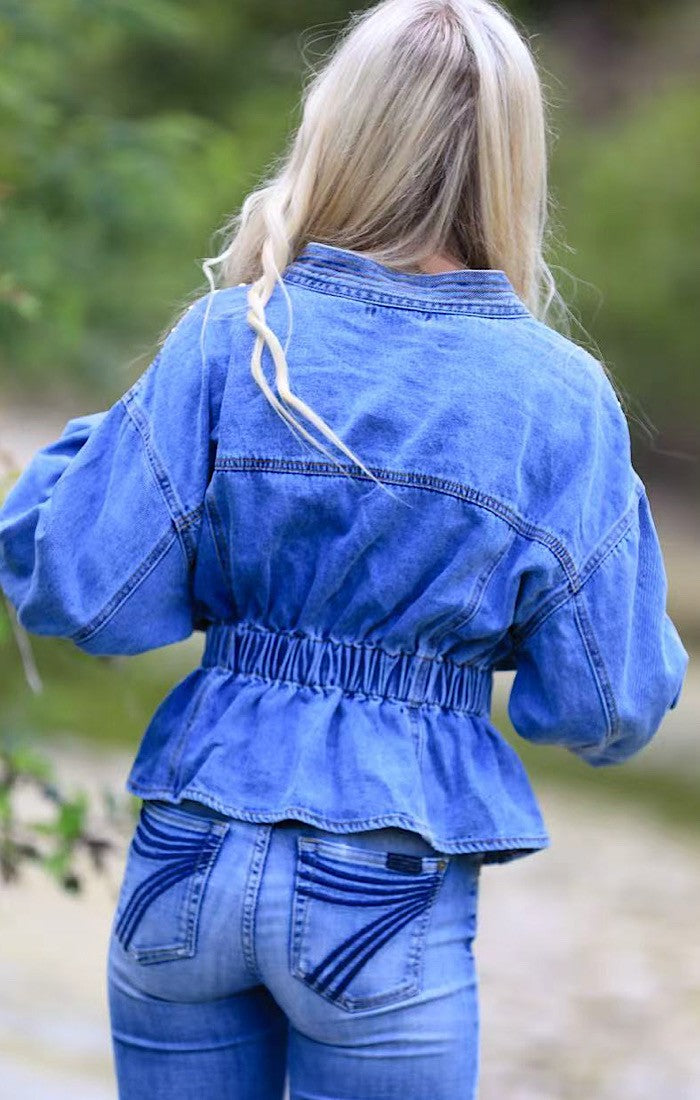 Studded Detail V Neck Denim Jacket