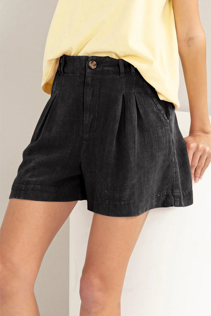 Black Hyfve High Waist Pleated Linen Shorts