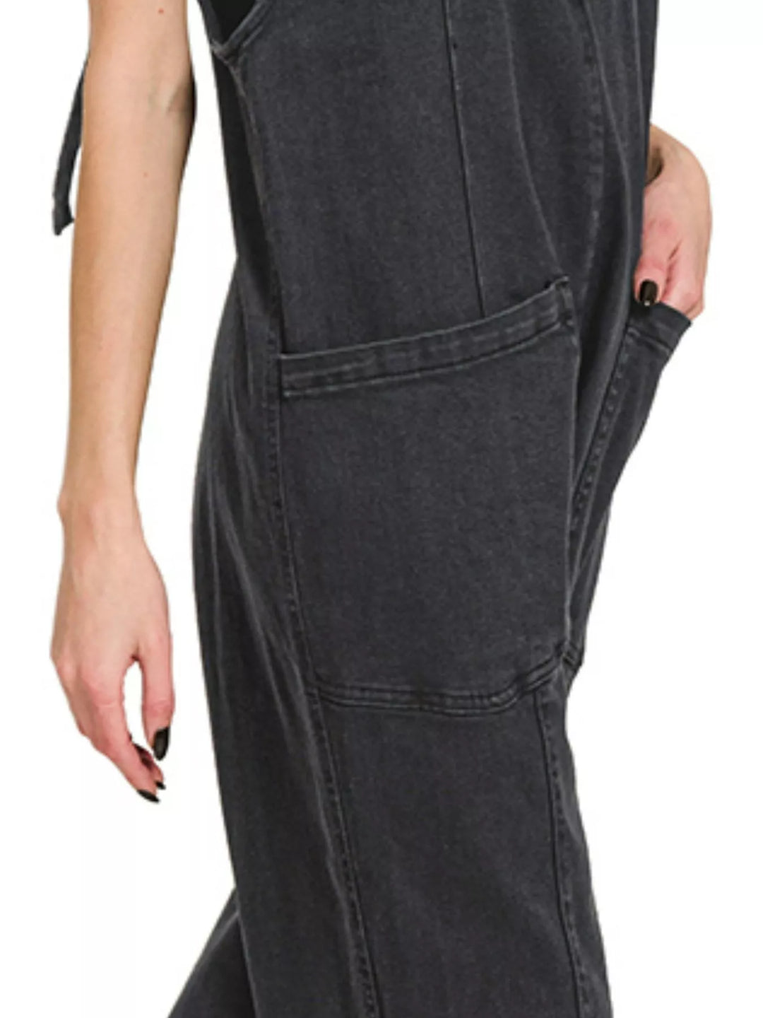 Black Zenana Casual Adjustable Strap Baggy Jumpsuit With Pocket 1
