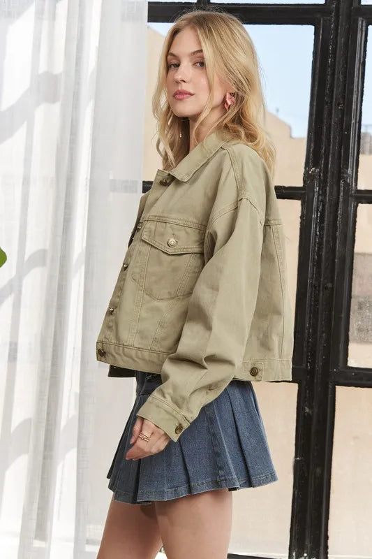 Adora Canvas Button Up Front Denim Jacket