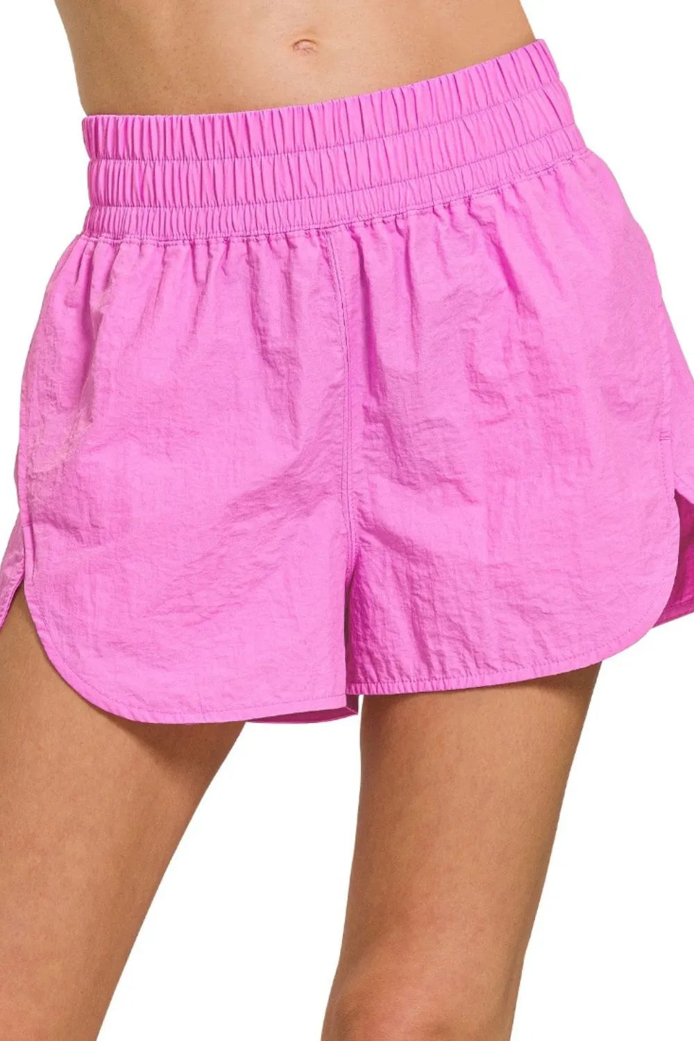 Bright Mauve Zenana Windbreaker Smocked Waistband Running Shorts 7