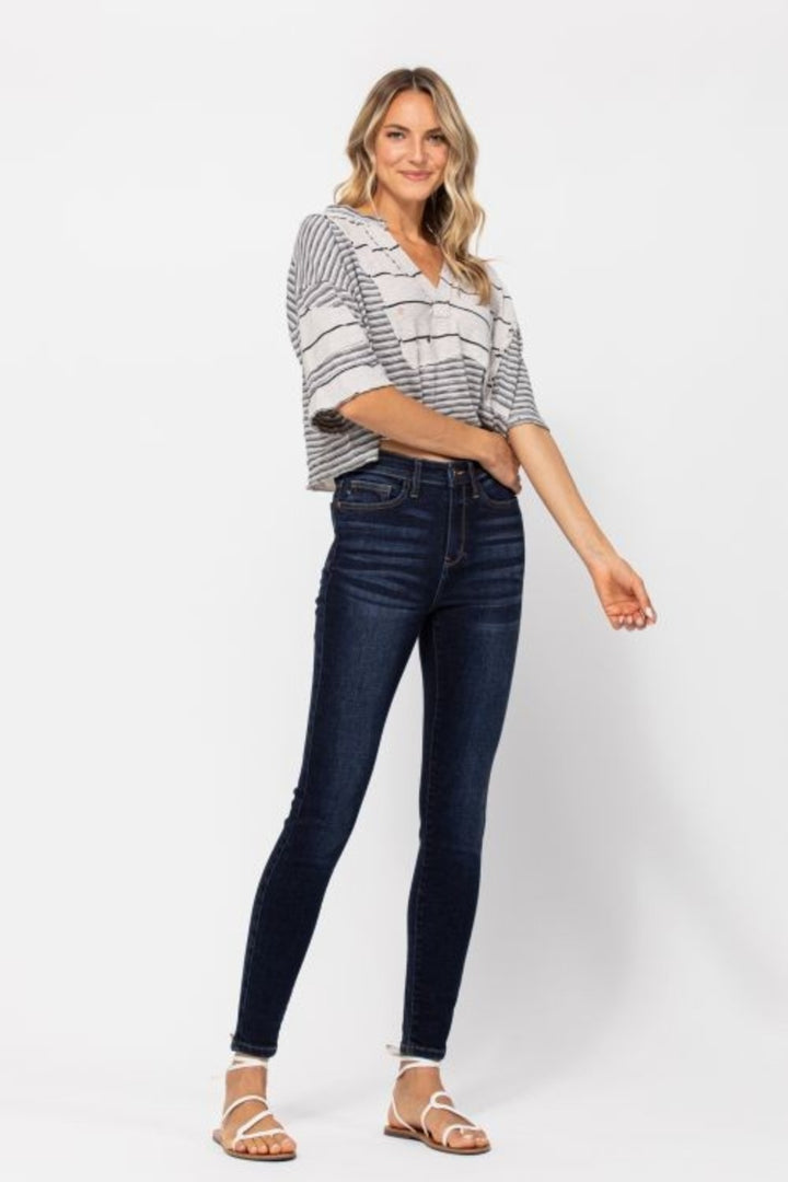Dark Judy Blue Full Size High Waist Handsand Skinny Jeans