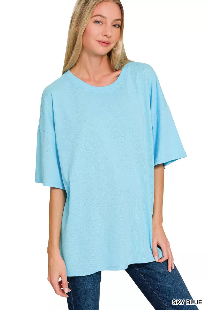 Sky Blue Zenana Cotton Short Sleeve Oversized Tunic Tee