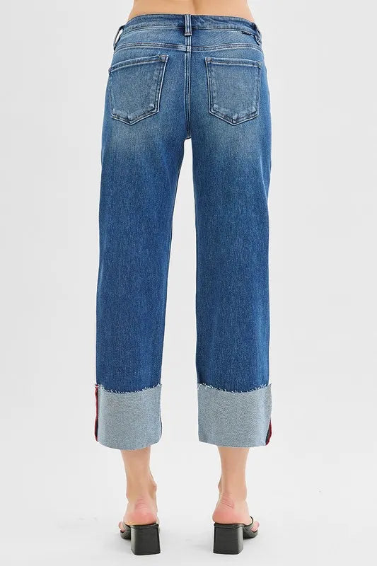 Dark Risen Full Size Tummy Control Mid Rise Crop Wide Cuffed Jeans Plus Size