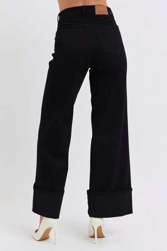 Bk Judy Blue Full Size High Waist Reto Wide Leg W Cuff Plus Size