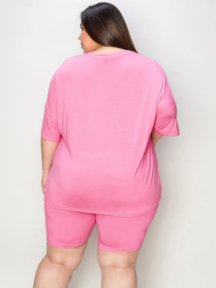 Brown Basic Bae Full Size V Neck Drop Shoulder T Shirt And Shorts Set