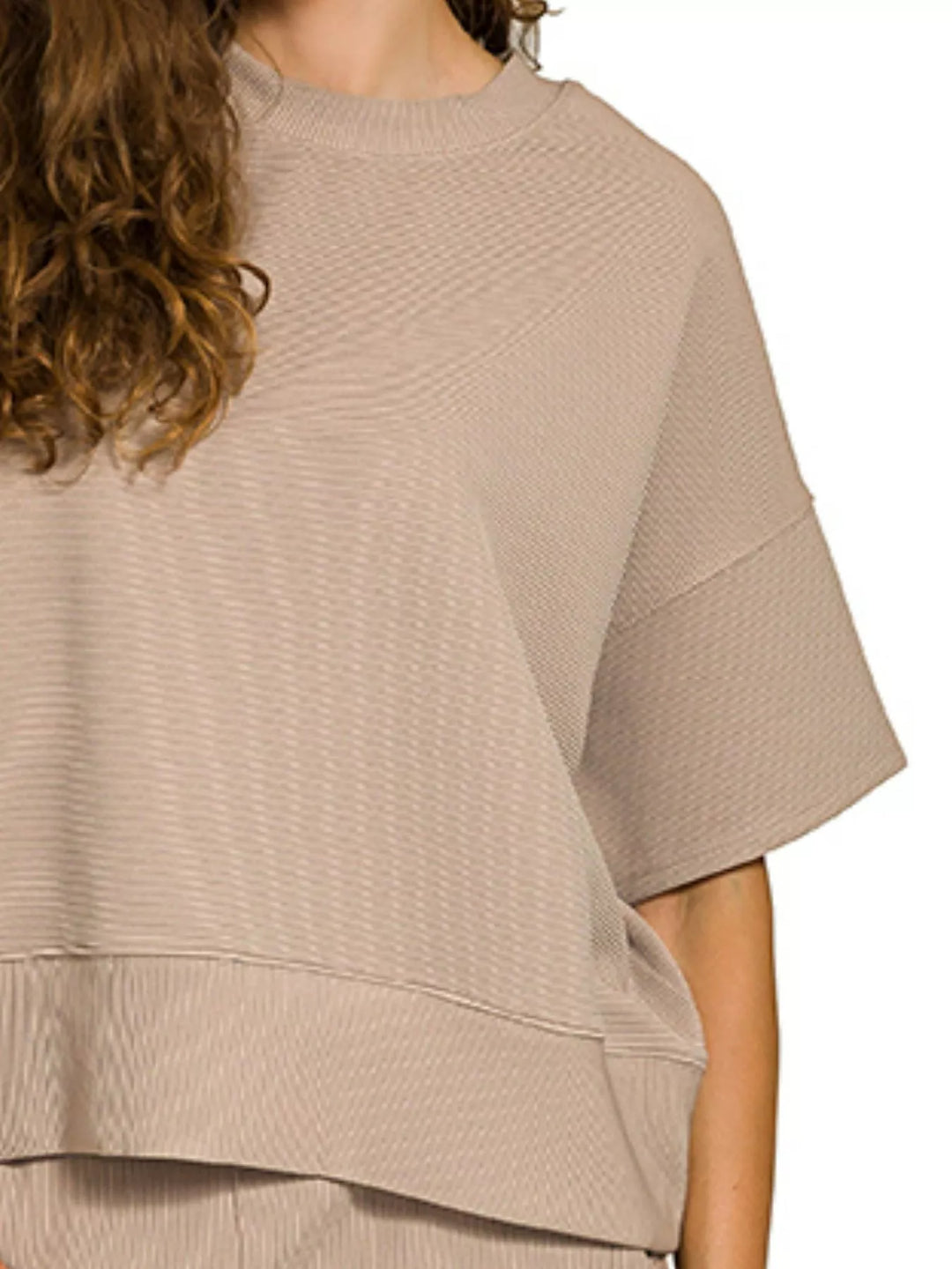 Ash Mocha Zenana Ribbed Round Neck Tee Pants Set