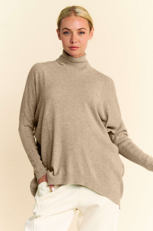 Khaki Davi Dani Turtleneck Long Sleeve Knit Top 1