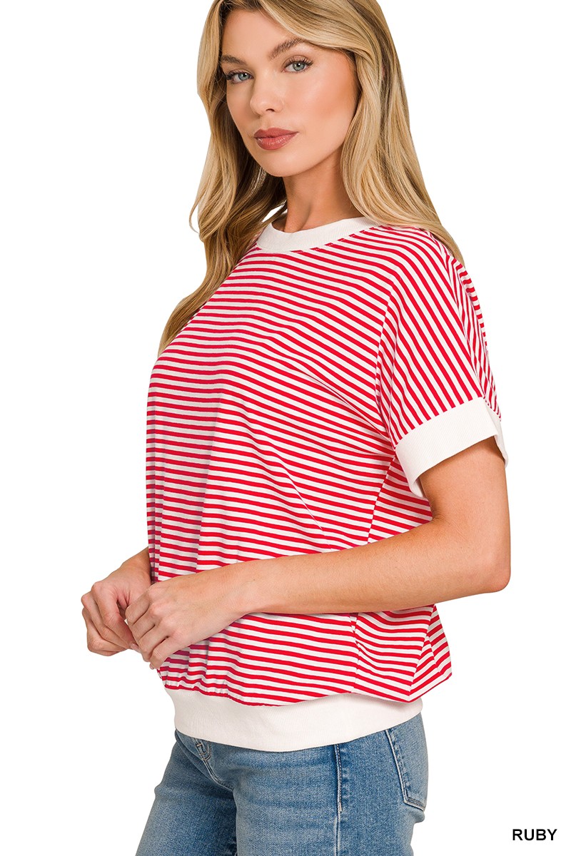 Ruby Zenana Stripe Contrast Trim Banded Bottom Top