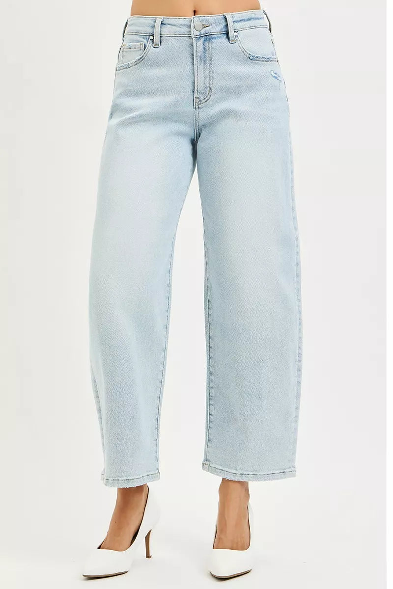 Light Risen High Rise Crop Barrel Jeans