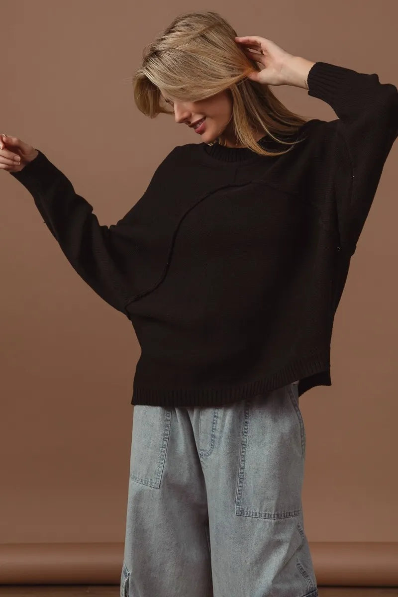 Black Bibi Raw Edge Arch Detailed Knit Top