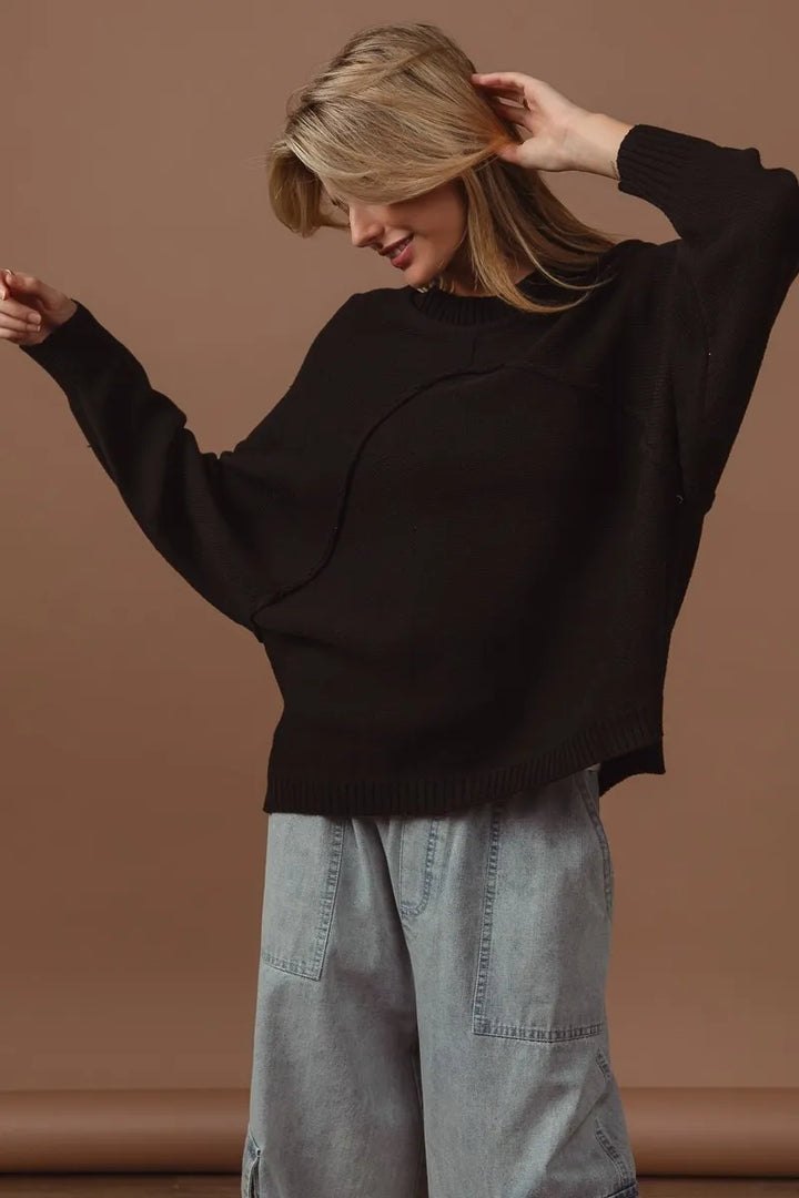 Black Bibi Raw Edge Arch Detailed Knit Top