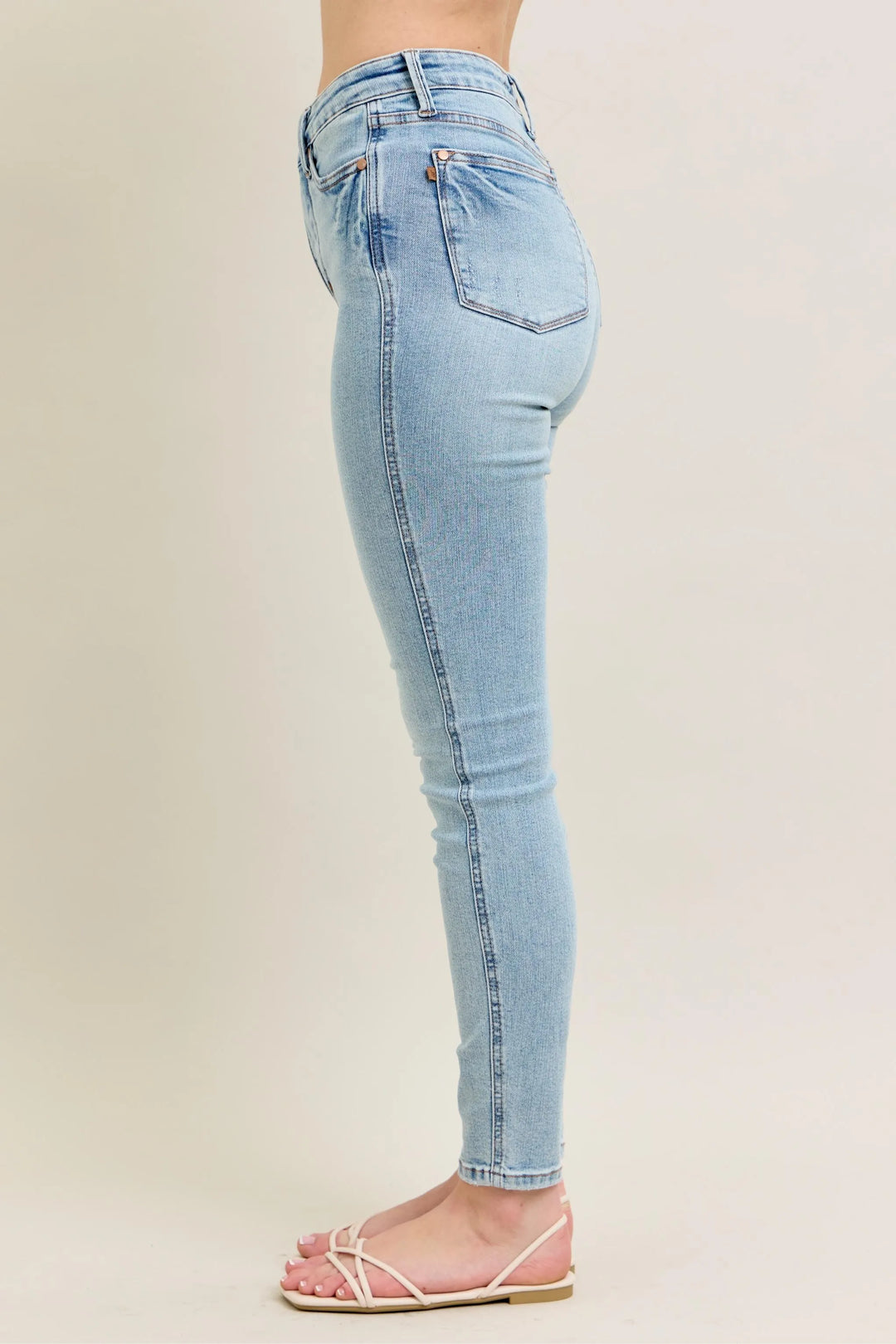 Light Judy Blue Full Size Mr Tummy Control Vintage Wash Skinny Jeans Plus Size